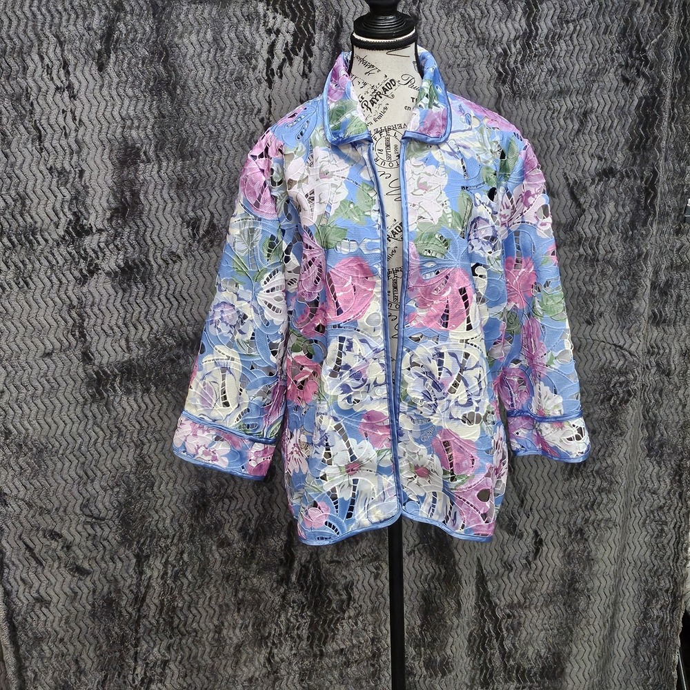 Drapers & Damons Floral Eyelet Jacket Womens XL Artsy Cottage Coquette Soft Girl